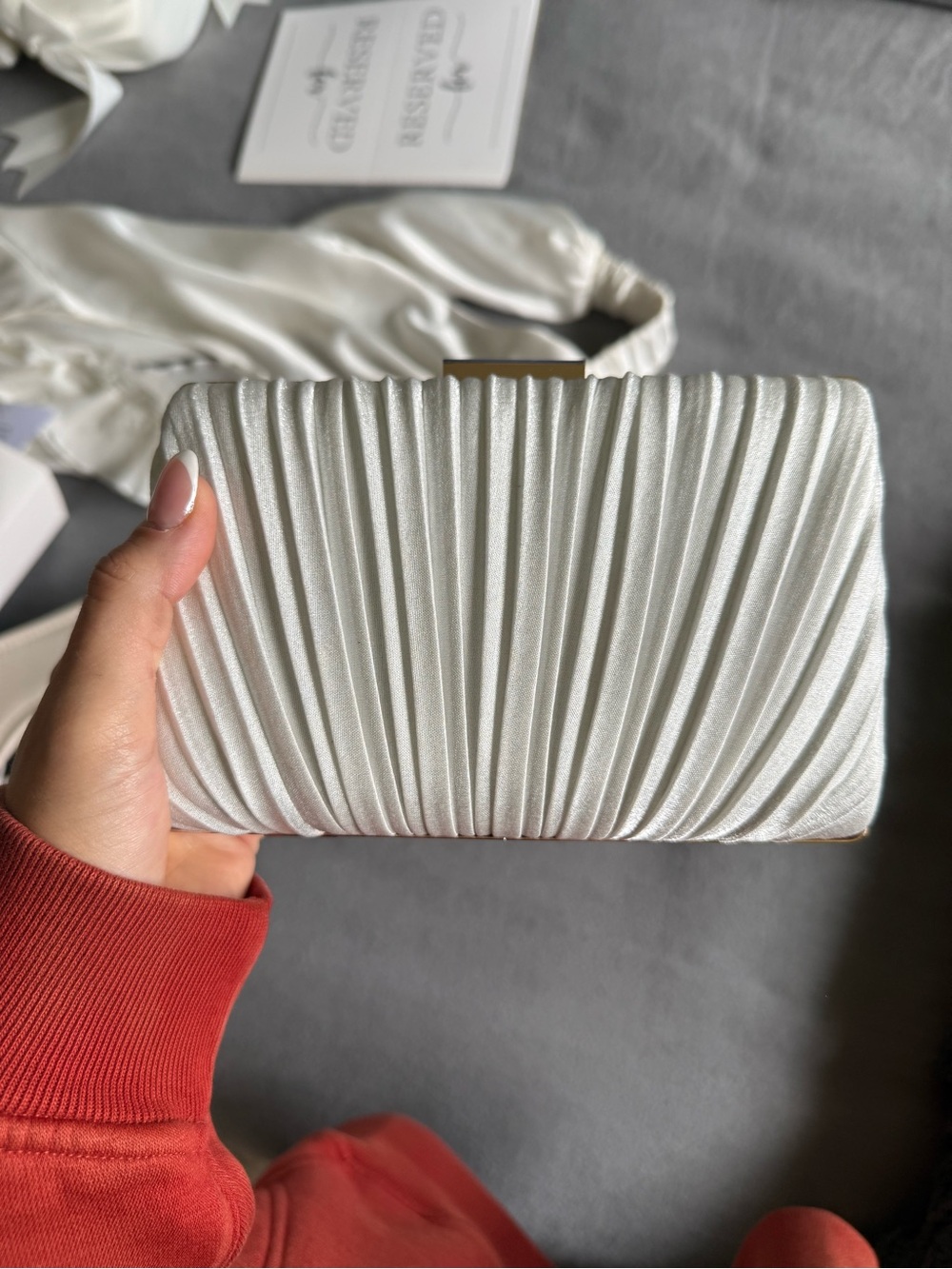 Elegant White Pleated Evening Clutch - Women Bags